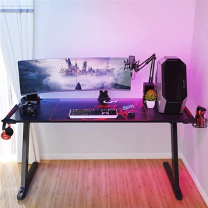 Gaming Tisch mit LED Computertisch Gamer Tisch schwarz PC Tisch 100 120 140 cm  - Bild 1 von 20