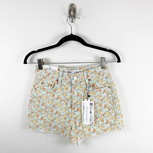 ZARA Women’s the 90’s Shorts Romantic Floral Print High Rise Raw Hem Size 0 NWT