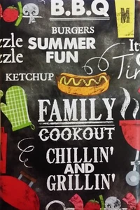 Chillin' and Grillin' Cookout BBQ Vinyl Flannel Back Tablecloth-Var Sizes - Picture 1 of 3