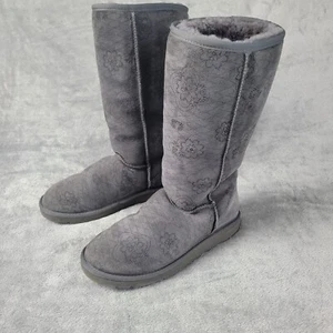 UGG Tall Gray Kimono Flower Women's Boots Size 9 Pre-owned - Picture 1 of 17