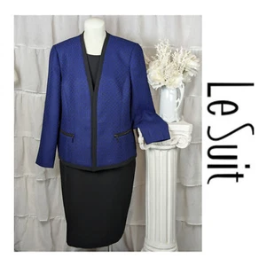 Traje de Vestido Le Suit Azul Zafiro Negro Frente Abierto Chaqueta Talla Grande 18 Nuevo con Etiquetas - Imagen 1 de 13