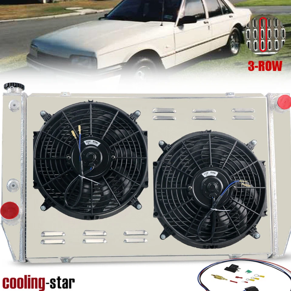 3 ROWS RADIATOR+SHROUD FAN+RELAY FOR 79-86 FORD FALCON V8 6CYL XC XD XE XF AT MT - image 1 of 4