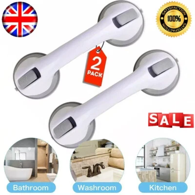 FINE-TOPGOODS 2 Pack Bathroom Support Grab Handle Bath Shower Safety Suction Grip Hand Rail UK