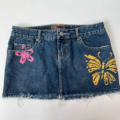 Minifalda vaquera de tiro bajo vintage Y2K azul asfalto lavado oscuro estampado floral talla 5 Foto 1 de 4