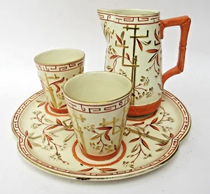 Brownhills Pottery antique Aesthetic Period orangeade set, jug/tray/beakers 1882 - Picture 1 of 14