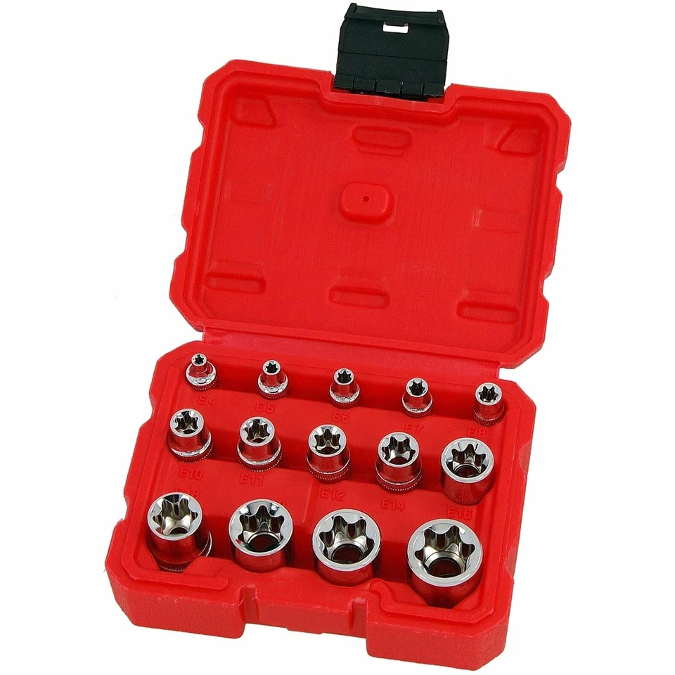 14pc E Torx Star Bit Female E Socket Set In Storage Case 1/4" 3/8" Drive Socket - Image 1 of 4