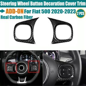 Real Carbon Fiber Steering Wheel Button Decoration Cover Trim For Fiat 500 20-23