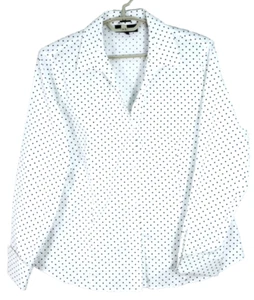 JONES NEW YORK Women's NO IRON Cotton Blouse Polka Dot White Black Size 16 - Picture 1 of 15