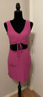 Hot Pink Cut Out Waist Stretch Dress 16” P2P 34” Length Jr Medium Orig $30