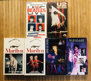 The Beatles Live VHS, U2 Rattle & Hum VHS, Elvis & Marilyn Monroe VHS Lot Of 6