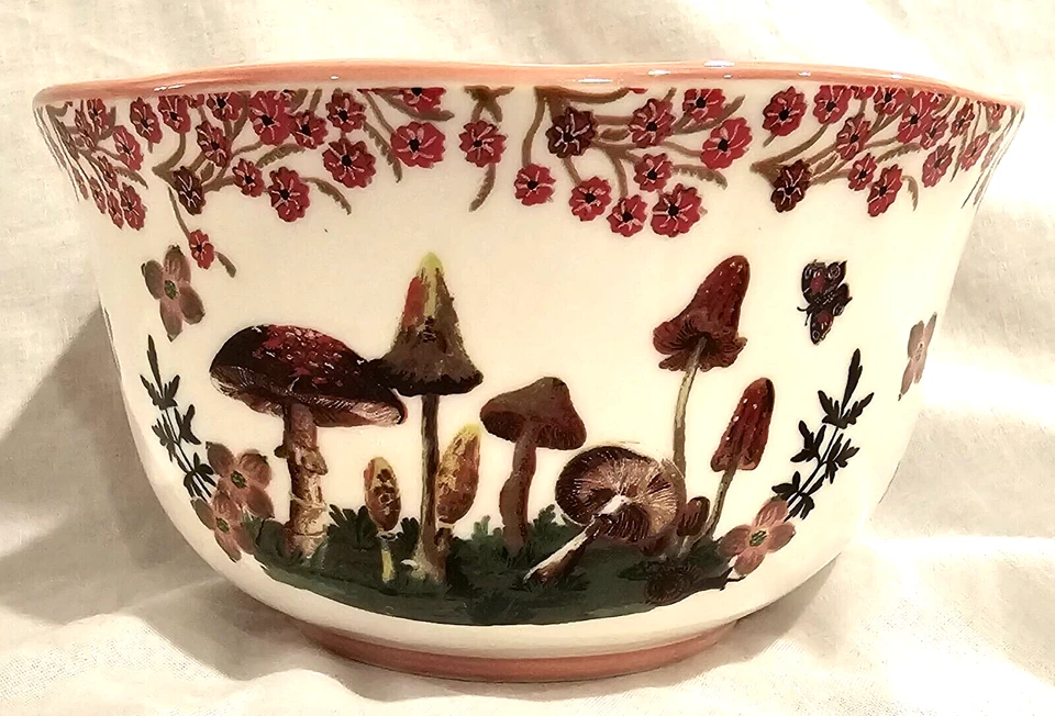 Anthropologie Nathalie Lete Mushroom Fall Forage Bowl Pink Rim - Image 1 of 4