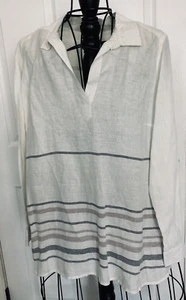 Tahari women’s linen tunic top large white with stripe oversized vacation cruise - Picture 1 of 4