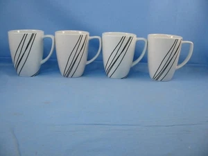 Corelle Coordinates Set 4 White & Black SIMPLE LINES Porcelain 12oz Coffee Mugs - Picture 1 of 7