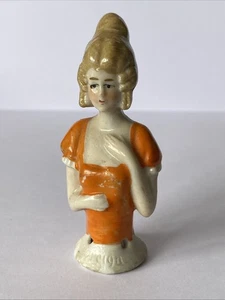 BEAUTIFUL VINTAGE 2.5” HAND PAINTED HALF DOLL PIN CUSHION LADY - Picture 1 of 6