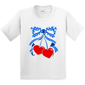 Inktastic USA Bow Youth T-Shirt Red White Blue Star Stars Stripe Stripes Cute 4 - Picture 1 of 10
