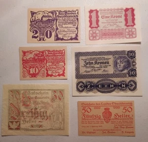 1920-1921 Austria/Linz Notgeld lotto con banconote da 1 e 10 corone del 1922 (von/27) - Foto 1 di 2