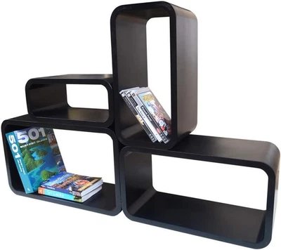 Mensola Da Muro Libreria Scaffale Vari Colori Retrò Cubi Moderno LO01 (Nero) - Immagine 1 di 4