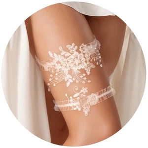 Juego de 2 PIEZAS Liguero de Boda de Encaje Nupcial, Liguero Muslo Floral Elástico con Imitación P... - Imagen 1 de 7