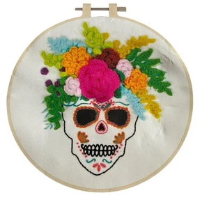 Kit Cerchio Ricamo Dia De Los Muertos Anse e Fili Teschio Fiori Skelton - Foto 1 di 4