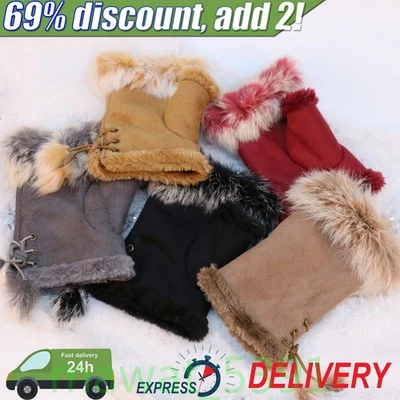 Women Ladies Winter Fur Fingerless Gloves Mittens Soft Warm Fleece Lined UK - Image 1 of 4