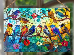 SUNCATCHER-  Songbirds Acrylic Sun Catcher, Stained Glass Style,  Hanging Acryli - Picture 1 of 1