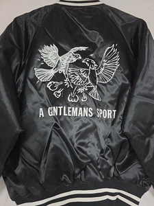 Vintage neu ohne Etikett Cockfighting schwarze Satin Bomberjacke Gr. L Herren Sport - Bild 1 von 5