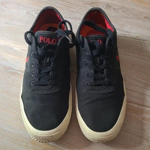 Men’s POLO Ralph Lauren Low Sneakers, UK 12, Black with Red Big Pony Logo - Picture 1 of 8