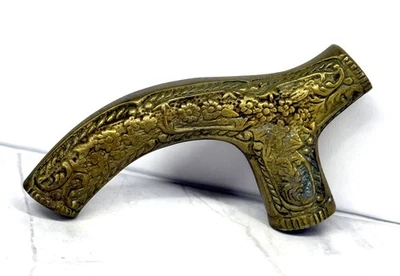 维多利亚式黄铜拐杖手柄装饰花卉装饰古董甘蔗上衣 — 第 1/4 张图片