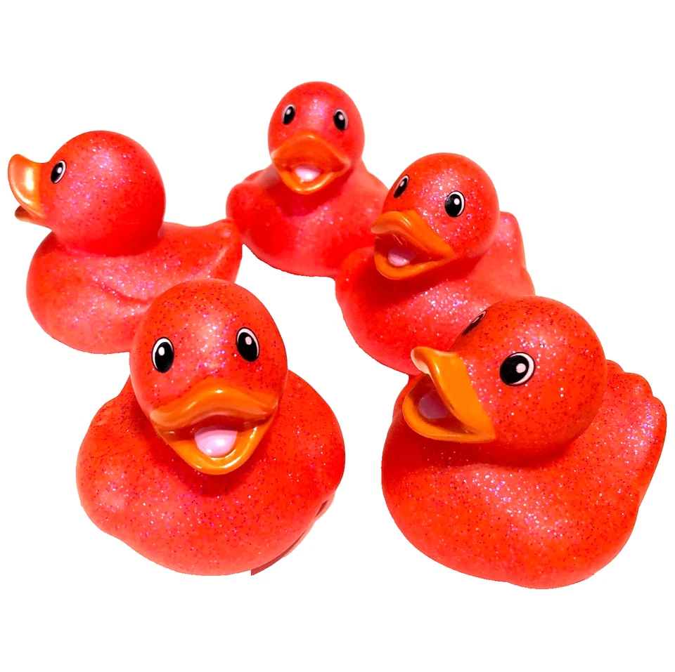 5 BRIGHT RED 2" MATTE GLITTER SPARKLE CRUISING DUCKS RUBBER DUCKIES CRUISE DUCK - Image 1 of 1