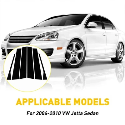 Fit For Jetta VW MK5 Sedan 2006-2010 Door Pillar Trim Posts Gloss Black 6X Set V - Imagem 1 de 4