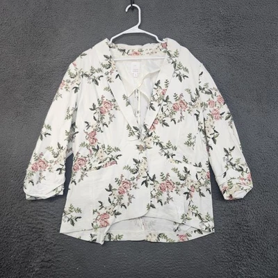 Blazer Lauren Conrad Feminino XL Branco Floral Manga Ruched Forrada Jaqueta Primavera - Imagem 1 de 4