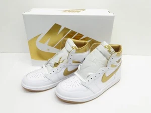 NIKE WMNS AIR JORDAN 1 RETRO HI OG White&Gold USUS9.5 SN01589 - Picture 1 of 10