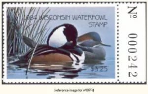 Estampilla de pato D2K Wisconsin 1984 $3,25 con pestaña derecha - Imagen 1 de 1