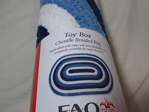 NEW FAO Schwarz Toy Box Reversible Chenille Braided Rug Nursery Blue & White NEW - Picture 1 of 5