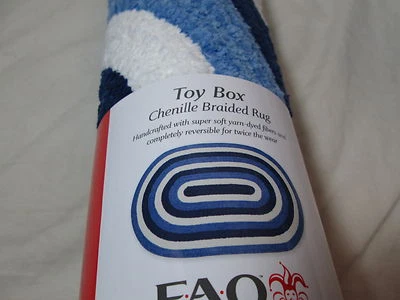 NEW FAO Schwarz Toy Box Reversible Chenille Braided Rug Nursery Blue & White NEW - Image 1 of 4