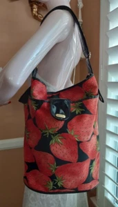 Vintage Didi Bass Firenze Strawberries Print Beach Tote Bag Purse & Pouch - Picture 1 of 12