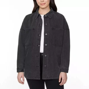 Hudson Jeans LG Denim Shacket Oversized Boyfriend Fit Cotton Shirt Jacket Black - Picture 1 of 4
