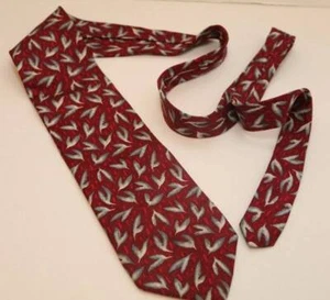 Jacques Estier Men's Neck Tie Red Gray Birds leaves 100% Italian Silk - Picture 1 of 5