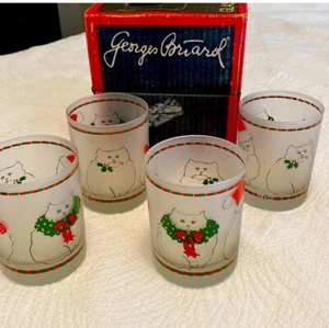 Cera Frosted Christmas Cat Low Ball Glasses - Picture 1 of 4