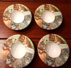 Set 4 piatti decorati gattino uova sode morbide - tazze - Made in Italy - robusti - Foto 1 di 4