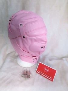 Bondage hood faux LEATHER BABY PINK, Lockable 3 padlocks, BDSM, Gimp, SM Slave - Picture 1 of 9