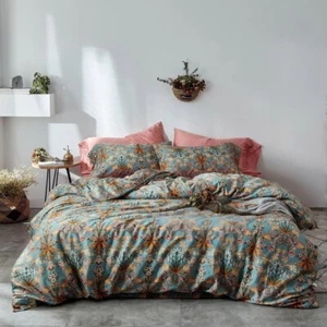 NUOVO Anthropologie blu arancione boho king size biancheria da letto piumone floreale federe set - Foto 1 di 11