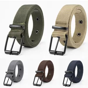 Mens Womens Unisex Canvas Webbing Belt Regular Size Military Style Buckle Belts - Picture 1 of 18