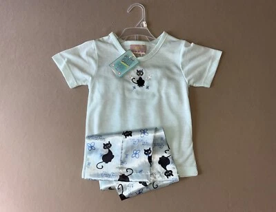 Top de pijama e inferior de satén pequeño 4T “FuFu Black Kitty Cat”, nuevo con etiquetas Foto 1 de 4