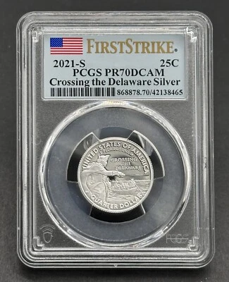 American silver coin 2021-S 25C Graded Crossing The Delaware PCGS PR70DCAM - Image 1 of 3