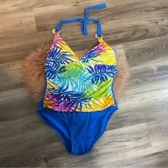 LA BLANCA One Piece Colorful Palms Swimsuit Size 14 - Image 1 of 4