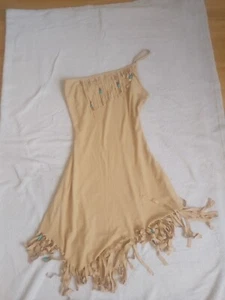 BIP-BIP Strandkleid, Sandfarben mit Fransen + Perlen Türkis Gr 2 (Ca. 38) - Bild 1 von 5