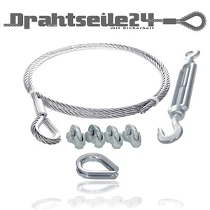 Stahlseil 2mm 3mm 4mm 5mm 6mm 8mm Set Spannen mit Klemme Spannschloss Kausche - Bild 1 von 11