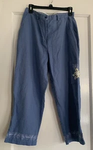 Vintage Christopher & Banks Linen Cotton Cropped Pants 10 Embroidered Flowers * - Picture 1 of 19