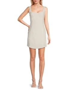 GB Linen Blend Curve Hem Mini White Dress Size L - Picture 1 of 1